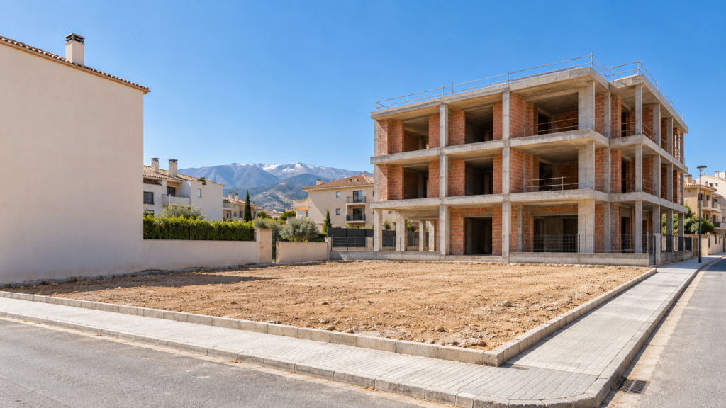 parcela urbana y edificio en construcción